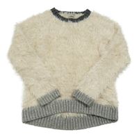 Pudrový chlupatý svetr s šedým lemem Next