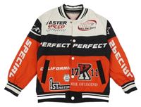 Červeno-bílo-černá šusťáková lehká bunda s nápisy shein