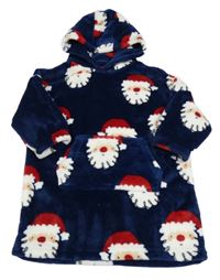 Tmavomodrá plyšová domácí oversize mikina se Santou a kapucí Next