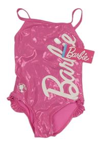 Nové - růžové metalické jednodílné plavky s nápisem - Barbie Primark