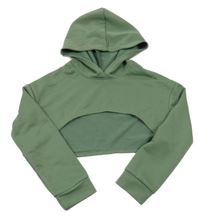 Tmavozelená crop mikina s kapucí 