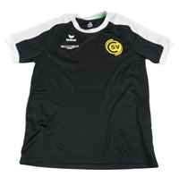 Černé sportovní tričko s bílým pruhem a logem erima