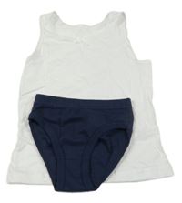 2 set - bílá košilka + tmavomodré kalhotky 