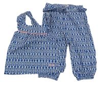 2 set - modro-bílé vzorované lehké kalhoty + top 