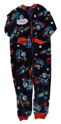 Tmavomodrý plyšový overal s Thomasem a nápisy Mothercare