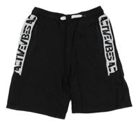 Černé teplákové kraťasy s bílým pruhem s nápisem H&M