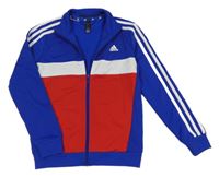 Modro-červeno-bílá sportovní propínací mikina s pruhy a logem Adidas