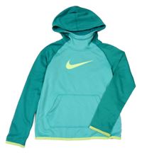 Zelená sportovní funkční mikina s logem a kapucí Nike