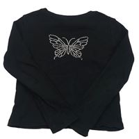 Černé žebrované crop triko s motýlkem z flitrů Zara