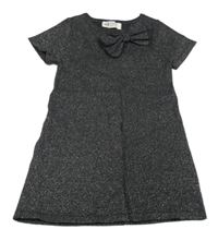Tmavošedé třpytivé úpletové šaty s mašlí H&M