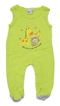 Světlezelené dupačky se zvířátky a nápisem 