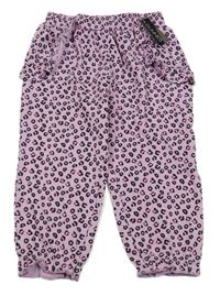 Nové - Lila-růžovo-černé lehké tepláky s leopardím vzorem Dunnes