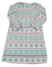 Mintovo-bílo-růžová fleecová noční košile s vločkami Carter's