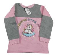 Nové - Šedo-růžová mikina s jednorožcem 