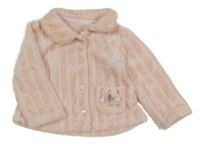 Světlerůžový pruhovaný plyšový kabátek s mašlí 