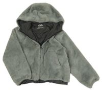 Šedá kožešinová podšitá crop bunda s kapucí Zara