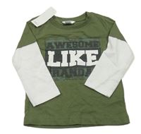 Nové - Khaki-bílé triko s nápisem M&Co.