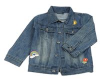 Tmavomodrá riflová bunda s nášivkami 