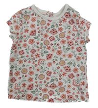 Bílo-růžovo-zelené květované tričko C&A