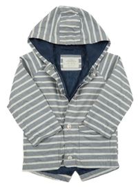 Světlemodro-bílá pruhovaná šusťáková jarní lehce zateplená bunda s kapucí M&S