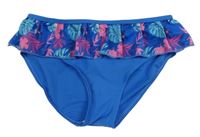 Modré plavkové kalhotky s květovaným volánkem Alive