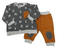 2set - Antracitová mikina s písmeny + hnědé tepláky H&M