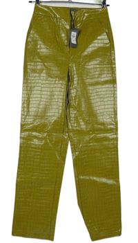 Nové - Dámské olivové vzorované koženkové kalhoty Primark 