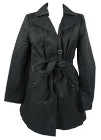 Dámský černý šusťákový jarní kabát s páskem Bhs 