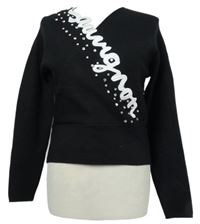 Dámský černý crop svetr s nápisem a kamínky Beauty Women