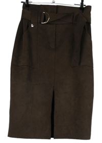 Dámská hnědá semišová midi sukně s páskem River Island 