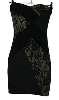 Dámské černo-béžové krajkové pouzdrové minišaty Quiz 