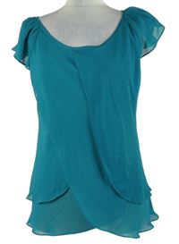 Dámská tyrkysová šifonová halenka s volánky M&S