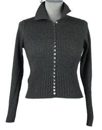 Dámský tmavošedý žebrovaný propínací crop svetr s límečkem MNG 