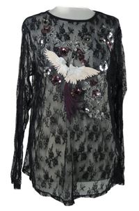 Dámské černé krajkové triko s volavkou a flitry Jean Pascale 