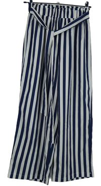 Dámské bílo-tmavomodré pruhované culottes kalhoty s páskem Shein 