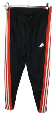 Dámské černo-červené sportovní tepláky s pruhy Adidas 