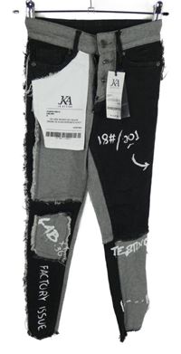 Nové - Dámské šedo-černé skinny rifle s nápisy JK Attire 