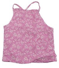 Růžový žabičkovaný crop top s kytičkami Miss E-vie