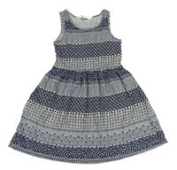 Bílo-tmavomodro-černé vzorované bavlněné šaty H&M