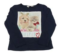 Tmavomodré triko s obrázkem H&M