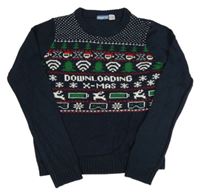 Tmavomodrý vzorovaný vánoční svetr Pepperts