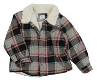 Šedo-černo-červená kostkovaná zateplená košilová bunda Polarn O. Pyret