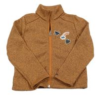 ORanžová melírovaná pletená propínací mikina s nášivkami 