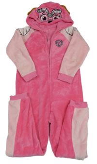 Růžová chlupatá kombinéza s kapucí- Paw Patrol 