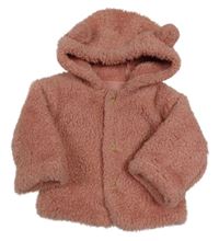 Růžová huňatá podšitá propínací mikina s kapucí George