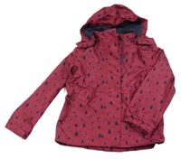 Vínová šusťáková jarní bunda s kapkami a kapucí Pocopiano