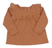 Starorůžové triko s volánkem a kytičkami C&A