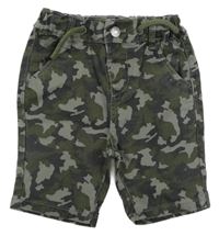 Zeleno-šedo-černé army plátěné kraťasy 