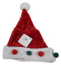 Nové - Kostým - Červeno-bílá čepice s bambulkami - Elf 