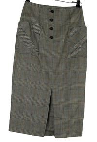 Dámská šedo-bílo-červená kostkovaná pouzdrová sukně s rozparkem 